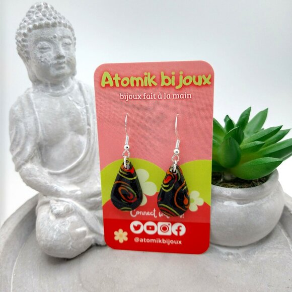 Handmade colormix polymer clay earrings. Boucles d'oreilles en pâte polymère - Picture 2 of 6